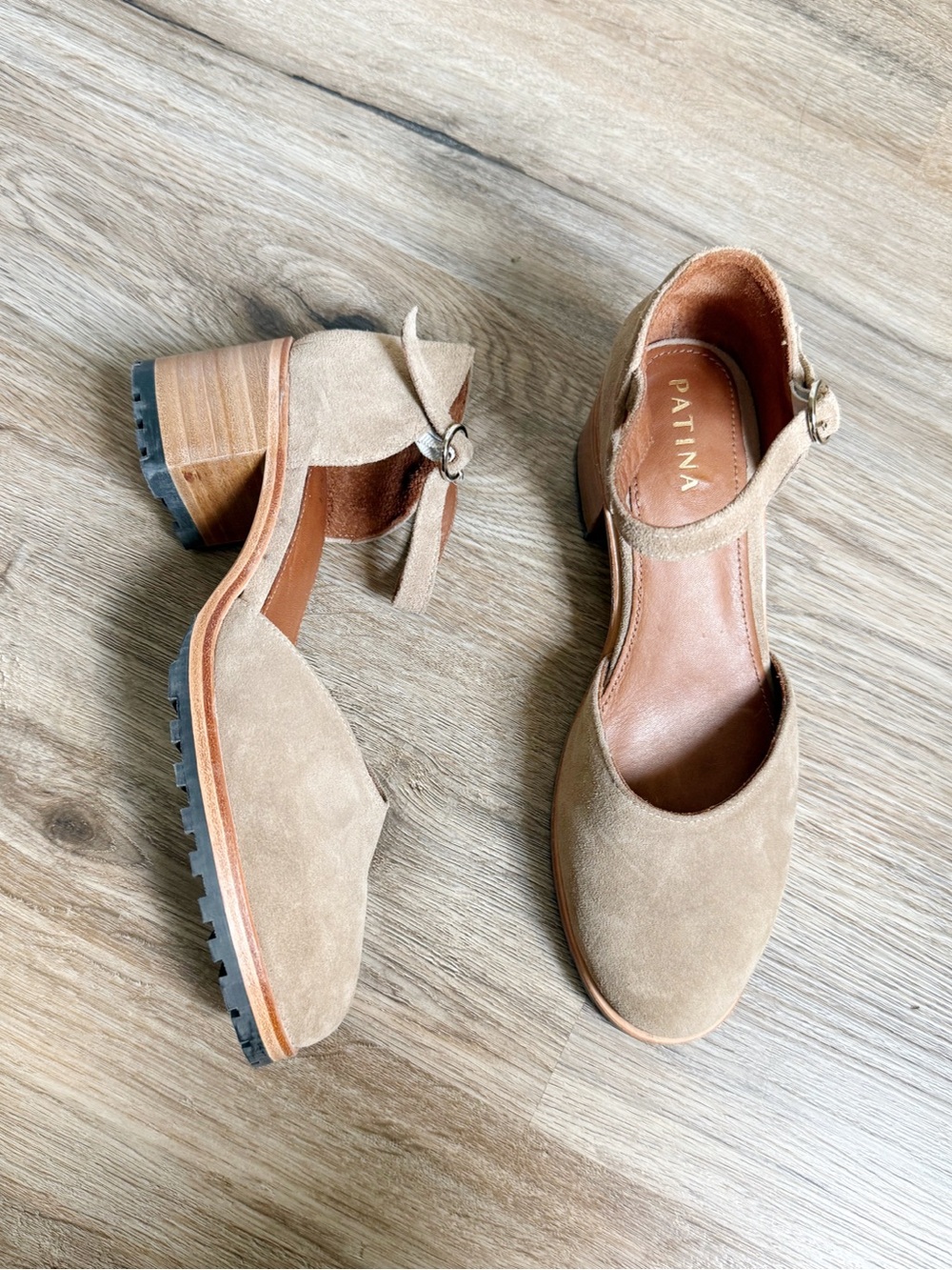 PATINA Portland Leather Suede Tan Mary Jane Block Heel Shoes Size 9